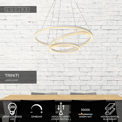 Lucide TRINITI - Hanglamp - Ø 80 cm - LED Dimb. - 3000K - Wit - USP